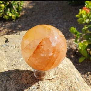 Beautiful Peachy Hematoid Fire Quartz Sphere with Rainbows